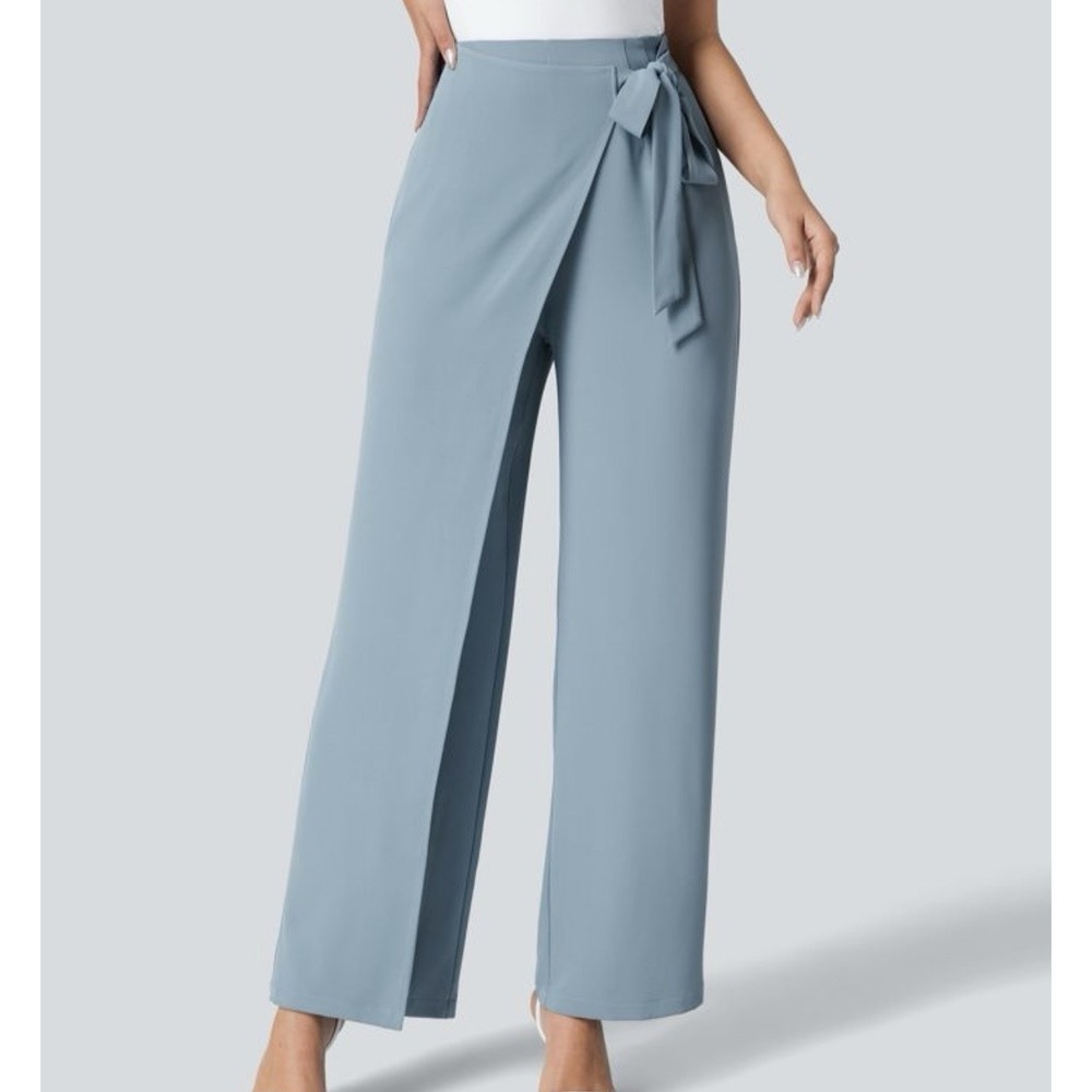 Halara Flex High Waisted Wide Leg Work Pants Womens L Side Tie Casual Career